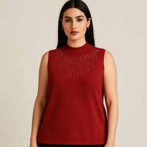 Sequin accented red knit sleeveless top party ClubbingSize XL